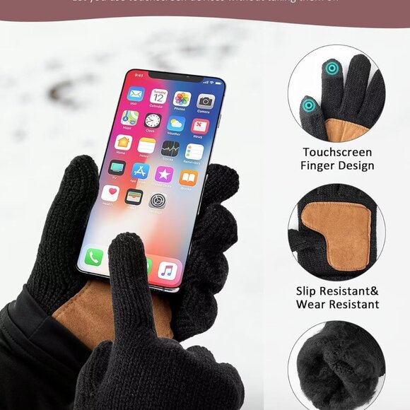 Trendy Women's Satin Lined Winter Beanie, Scarf & Touchscreen Gloves Set - Beige - Picture 5 of 7